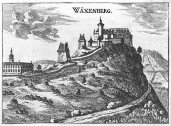 Schloss Waxenberg in Oberösterreich, Zeichnung von M. Vischer 1674